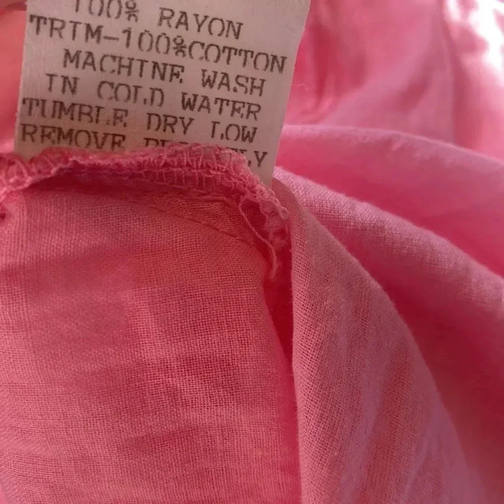 JOHNNY Was sz M ruffled embroidered pink strap dress gorgeous color beachy - Picture 9 of 9